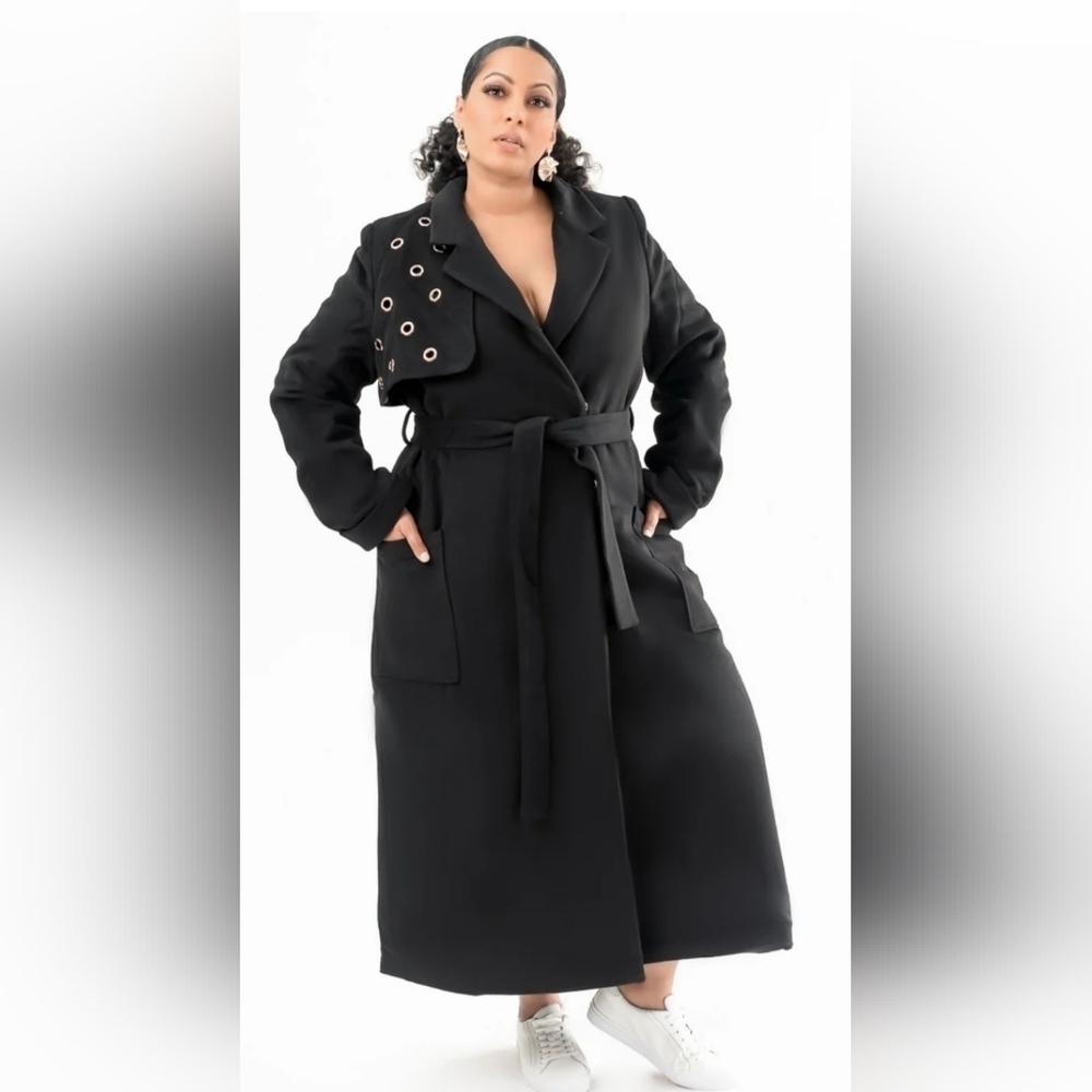 Pantora Nicki Grommet Trench Coat Black Sz. XL ** Belt not included**